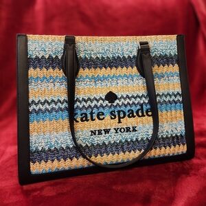 Kate Spade New York Ellie Stripe Straw Large Bag